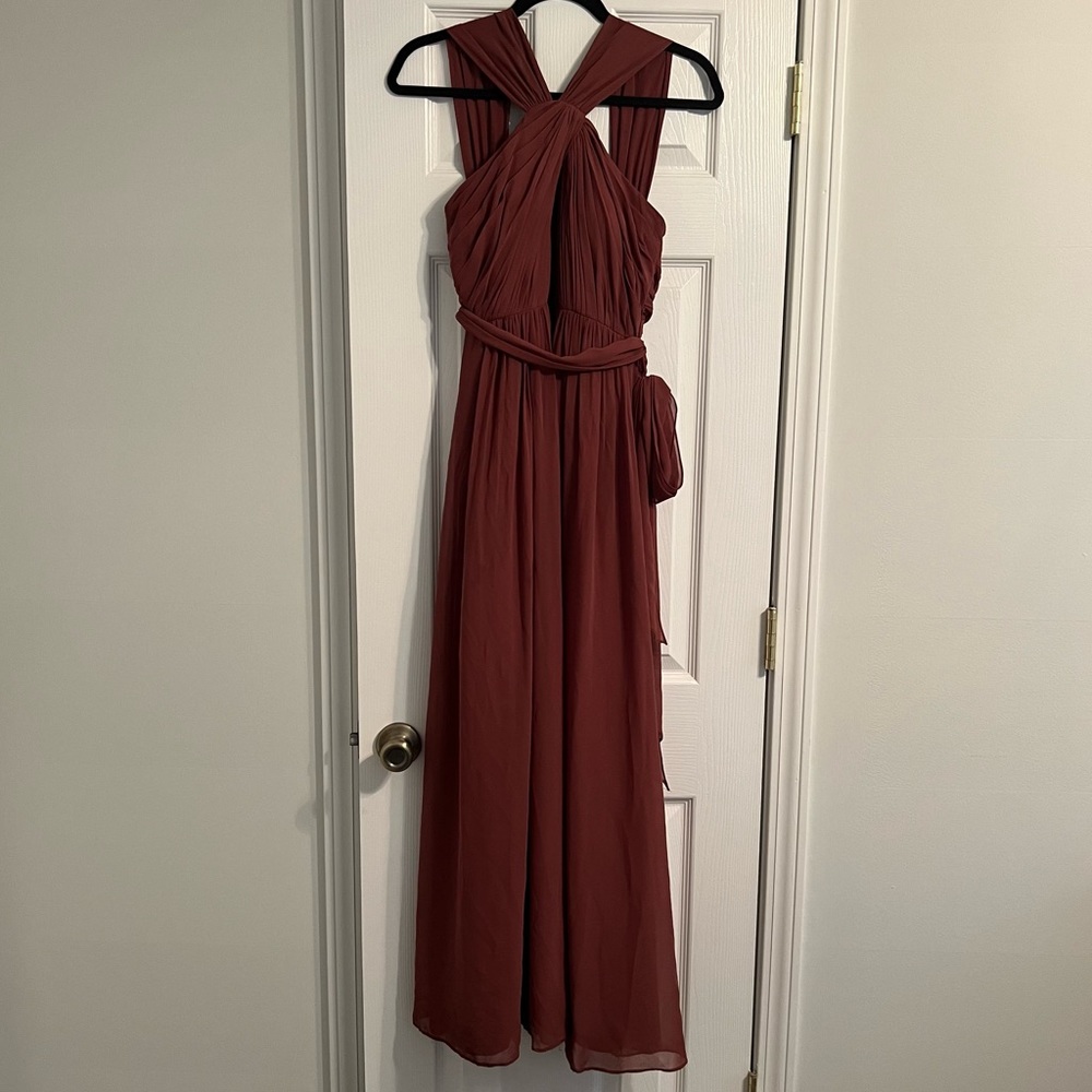 Jenny Yoo Twisted Halter Maxi Dress in Deep Wine